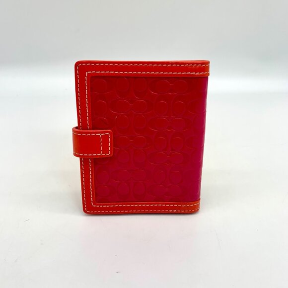 Coach Signature Embossed Leather Pink & Orange Bifold Wallet - Picture 2 of 11
